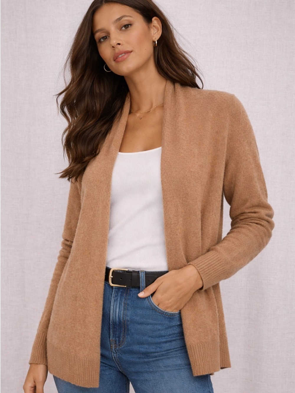 TAHARI Cashmere Cardigan Tan Brown Size Large L Super Soft